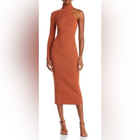 Bardot Knit Stretchy One-Sleeve Cutout Ribbed Midi Dress Size XL NWT - Picture 1 of 9